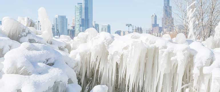 A sheet of ice covers the city of Chicago