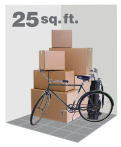 illustration of items placed in a 5X5 storage unit