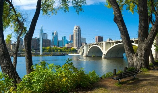 Bridge going over a river in Minneapolis.