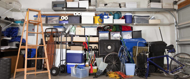 Disorganized garage.