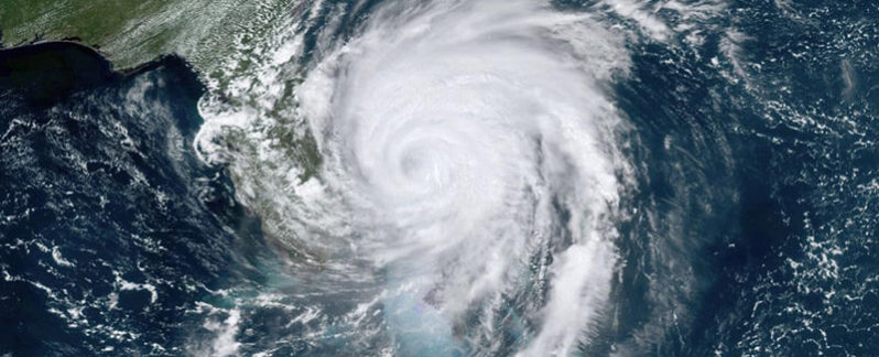 Ariel view of a hurricane approaching Florida's Atlantic coast.