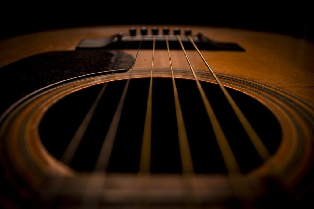 Close up of guitar strings