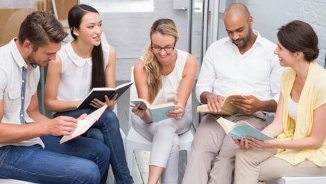 Entrepreneurs reading as a group
