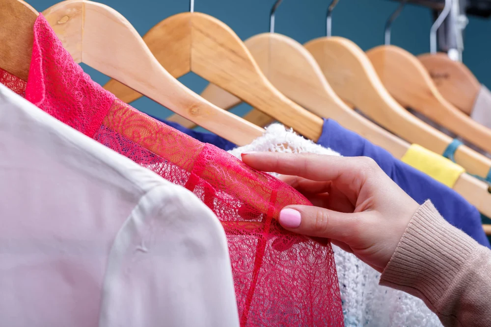 Clothes on wooden hangers