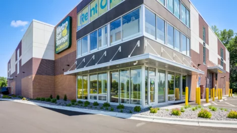 Eagan storage facility with a rent now banner